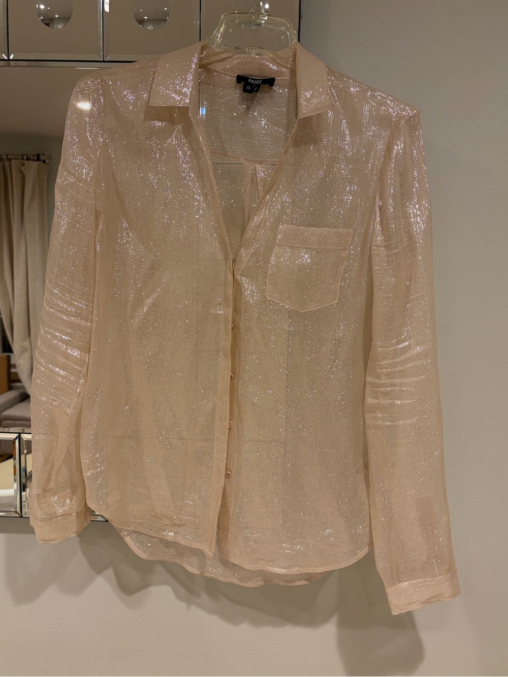 PAIGE Sheer Metallic Knit Top in Pale Champagne XS Never Worn Shimmer Blouse